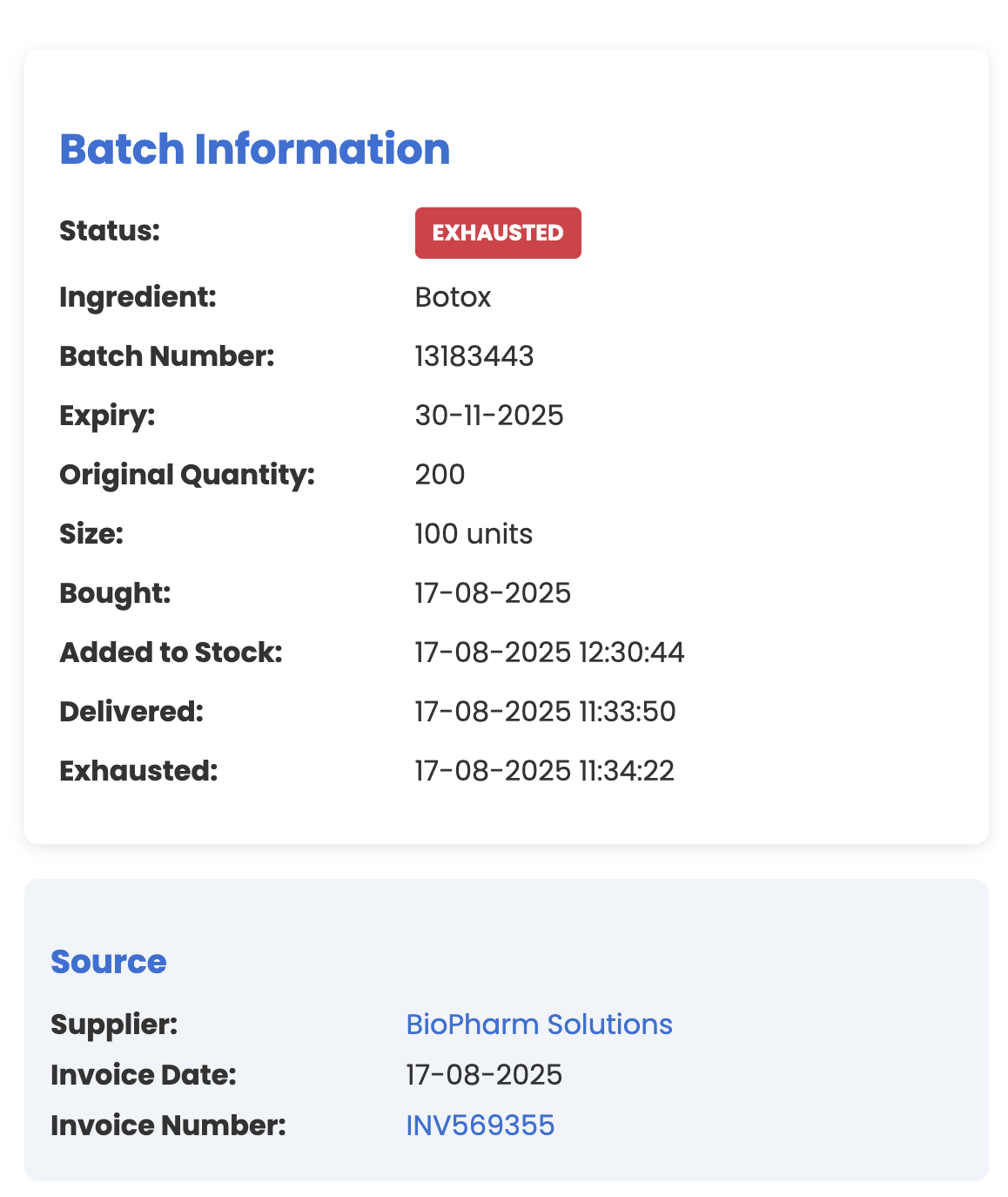 Batch Details and History
