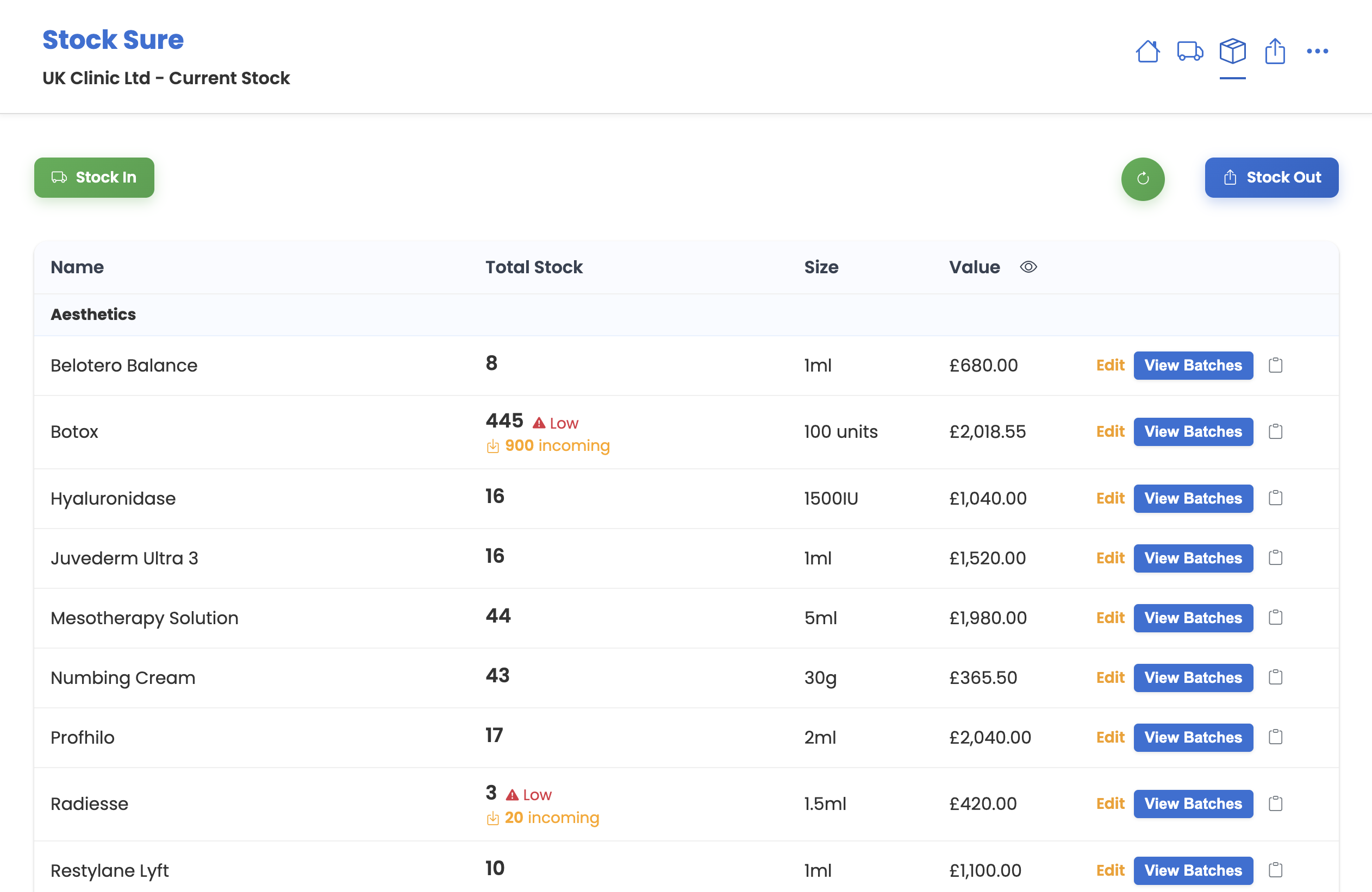 Stock Sure Dashboard Demo